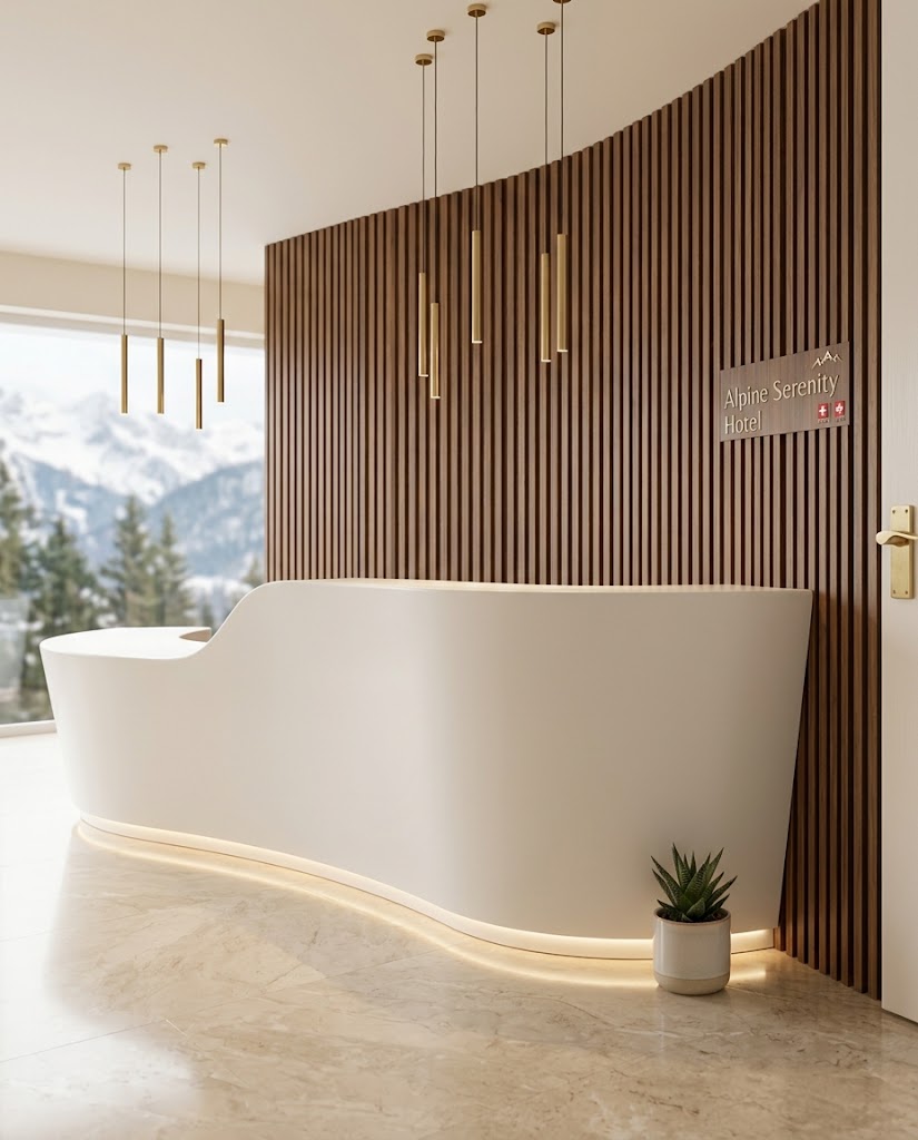 Bancone reception in Corian® con superficie continua