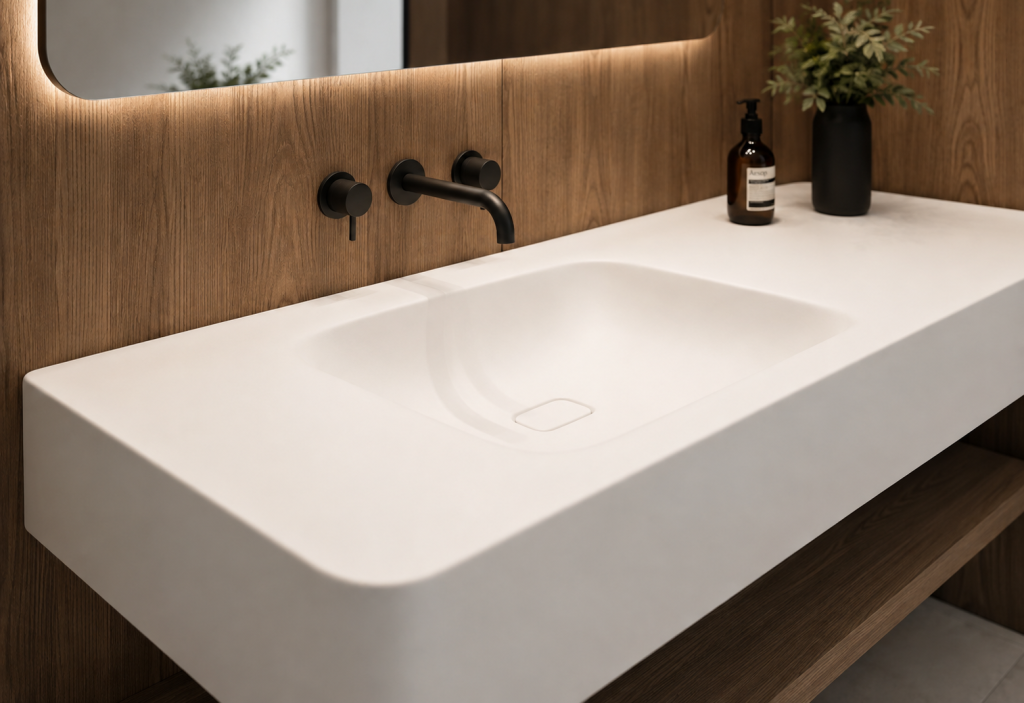 Top bagno con lavabo integrato in Corian®